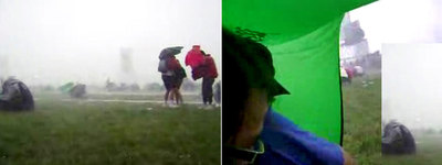 Arriba, dos fotogramas del vídeo que alguien colgó en YouTube situándolo en Haití y que TVE-1 dio por buenas.