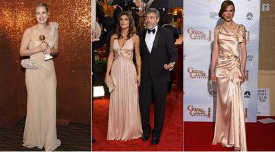 De izquierda a derecha: Drew Barrymore, George Clooney y la actriz y modelo italiana Elisabetta Canalis, Nicole Kidman.rn  Glamour  en la noche de los Goblos de Oro.