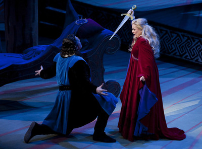 Un momento del montaje de  Tristán e Isolda  con decorados de David Hockney, en el Liceo.