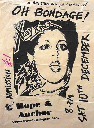   flyer  del primer concierto de la banda femenina de punk X-Ray Spex, de la colección privada de Toby Mott 