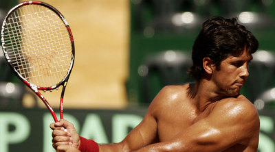 Fernando Verdasco, en 2009 durante un entrenamiento con ocasión de una eliminatoria de la Copa Davis.