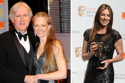James Cameron, con su actual esposa, la actriz Suzy Amis. A la derecha, Kathryn Bigelow con el Bafta.