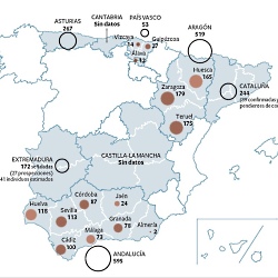 Fosas de la Guerra Civil señaladas por las ocho comunidades que participan en el mapa elaborado por el Gobierno