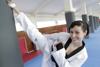 La deportista de taekwondo Estefanía Hernández en el Centro Galego de Tecnificación Deportiva de la Xunta, en Pontevedra.