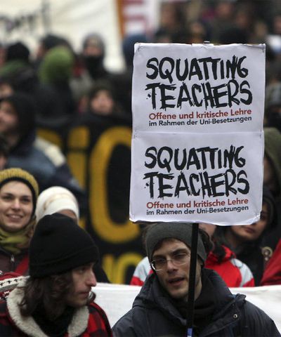 Protesta de alumnos  anti-Bolonia,  ayer en Viena.