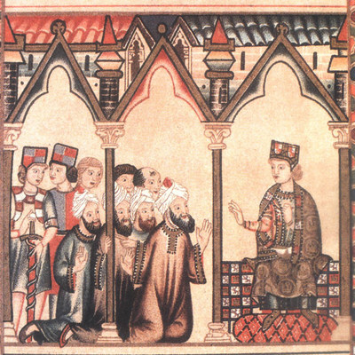 Alfonso X el Sabio dialoga con médicos árabes, en una imagen sacada del libro  La Medicina en Al Andalus .