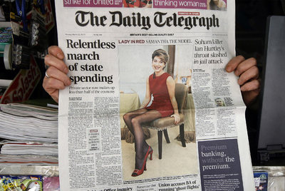  Portada de   The Daily Telegraph,  con la exclusiva de Samantha Cameron.