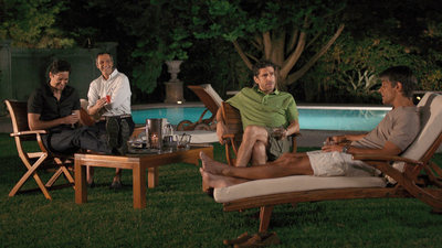 Los cuatro personajes masculinos de  Las viudas de los jueves. 