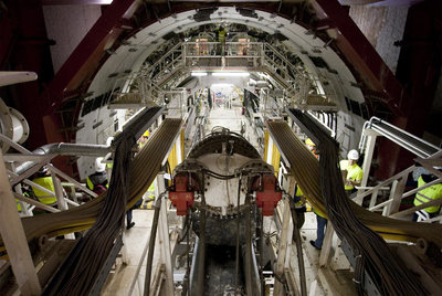 La tuneladora  Barcino,  ayer, tras iniciar la perforación.