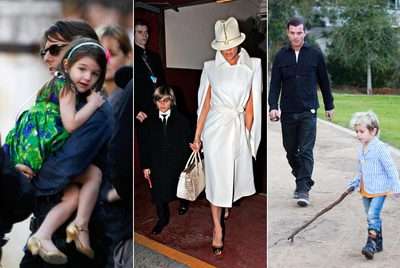 Suri Cruise en los brazos de su padre, Tom Cruise; Romeo Beckham de la mano de Victoria Beckham y los Rossdale Stefani con Kingstornn.  reuters