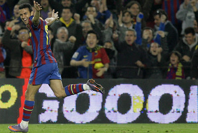 Pedro celebra su gol al Deportivo en el partido del pasado miércoles.
