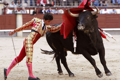 Juan del Álamo, con su primer novillo.