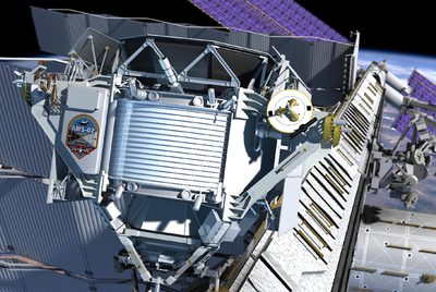 Ilustración del detector de antimateria AMS instalado en la Estación Espacial Internacional.