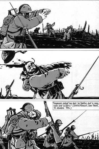 Dos viñetas del cómic  La guerra de las trincheras (1914-1918 ), de Jacques Tardi.