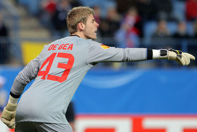 De Gea dando indicaciones durante un partido de la Liga Europa