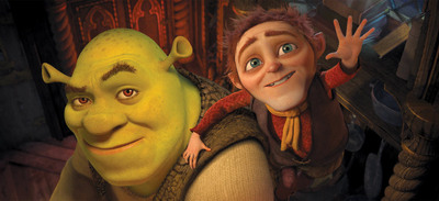 Shrek, con Rumpelstiltskin, uno de los nuevos personajes que se suman a  Shrek, felices para siempre,  la cuarta parte de la saga.