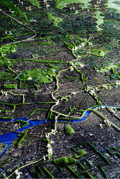 Una nueva red verde sobre la ciudad de Tokio, de la propuesta Fibercity Tokio 2050, de Hidetoshi Ohno. Edificio Acros (Fukuoka, Japón).rn. Contact Center (Querétaro, México).