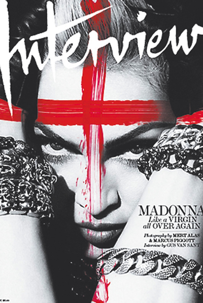  La portada del número de mayo de la revista  Interview,  muestra a Madonna reencontrándose con los crucifijos de  Like a virgin.  ¿Está la diva exorcizando sus demonios?  