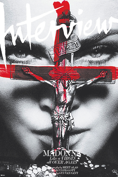 Portada del número de la revista Interview,  donde Madonna se reencuentra con los crucifijos