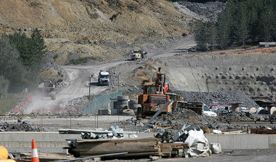 Obras de construcción del trazado alavés de la autopista Eibar-Vitoria, la AP-1.