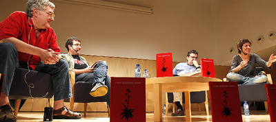 La  alineación  de Quaderns Crema de ayer: Monzó, Guillamon, Pàmies y Moliner.