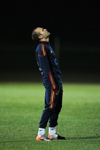 Iniesta, durante el entrenamiento.