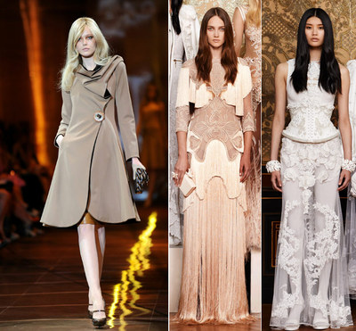 De izquierda a derecha, modelo con un diseño de Armani y dos creaciones de Riccardo Tisci para Givenchy.