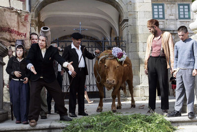 Varios actores de la película  Crebinsky , con Miguel de Lira (tercero por la izquierda), presentan el filme en el Festival de Ortigueira.