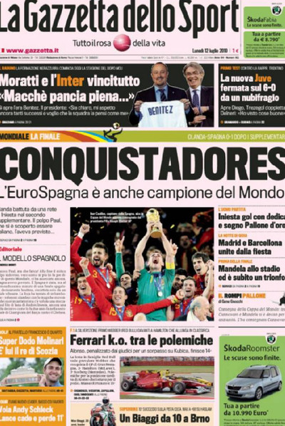 Portada de   La Gazzetta dello Sport.  