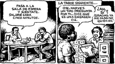 Viñetas de   American Splendor   (La Cúpula), de Harvey Pekar (fallecido el pasado día 12 en Clevelan) y Robert Crumb.