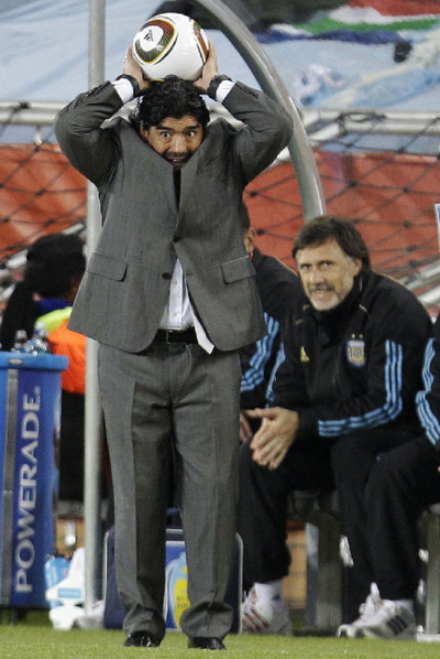 Maradona, durante el Mundial de Sudáfrica.