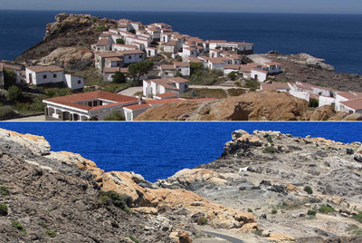 El Club Méditerranée, en 2004, tras el cierre del complejo. Abajo, el solar, ayer, tras el derribo.