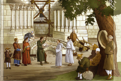 La ilustración de Chema Román los escultores esculpen la piedra con cinceles de tres formas distintas