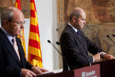 Montilla y Chaves, en un momento de la comparecencia conjunta en el Palau de la Generalitat.