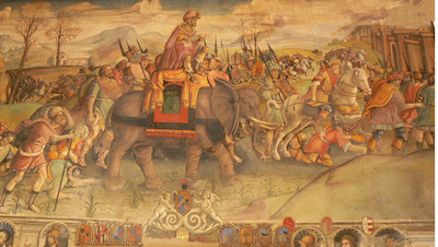 Detalle del fresco  Aníbal en Italia  (siglo XVI), atribuido a Jacobo Ripanda, del Museo Capitolino (Roma).