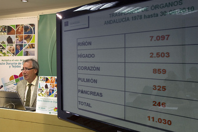 El coordinador de trasplantes en Andalucía, Manuel Alonso, presenta los datos de donaciones.