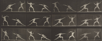  Esgrima (Movimientos. Masculino). Plancha 349 (1887),   serie de fotografías de Eadweard Muybridge. 