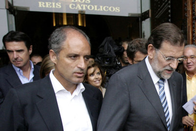 José Manuel Soria, Francisco Camps y Mariano Rajoy, en Santiago de Compostela.