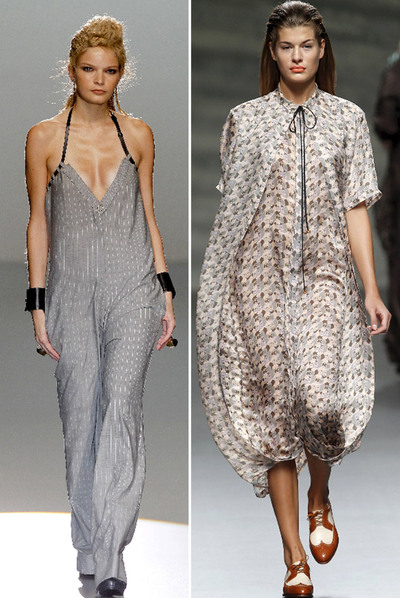 A la izquierda, una de las propuestas en Cibeles del diseñador Nicolás Vaudelet y a la derecha, vestido de Martin Lamothe.