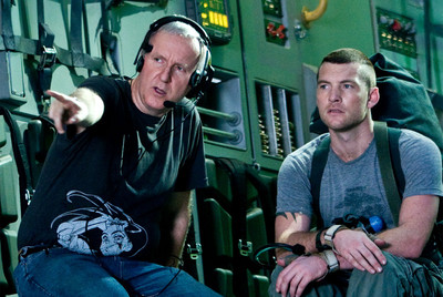 James Cameron, a la izquierda, durante el rodaje de  Avatar,   con Sam Worthington.  