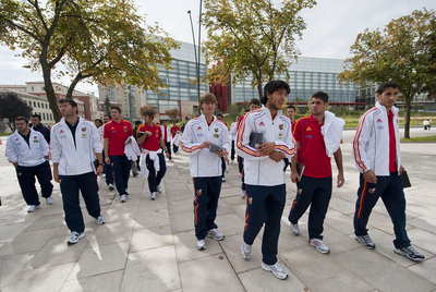 Los jugadores de la selección, ayer en Burgos.