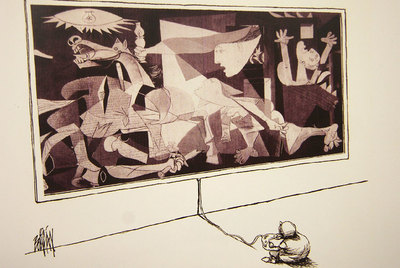 Dibujo de Ángel Boligan (México), titulado  Videojuegos y violencia , en la IV Mostra d'Humor Gràfic.