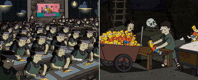 Dos fotogramas de las secuencias de apertura que el artista callejero Banksy ha creado para un capítulo de  Los Simpson .