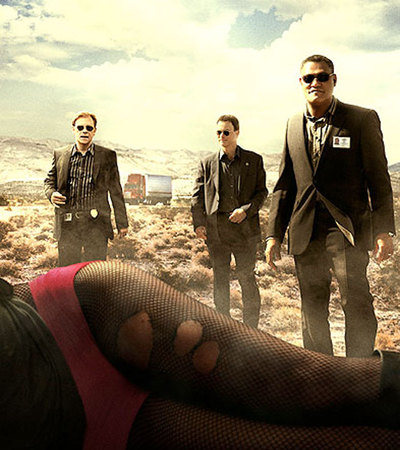 David Caruso (Horatio Caine), Gary Sinise (Mac Taylor) y Laurence Fishburne (Raymond Langston), protagonistas de la serie  CSI. 