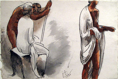  Tres mujeres semidesnudas , dibujo de Julio González.