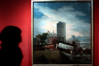  La obra o la conducción de un sillar,  uno de los cinco óleos de Goya que se exponen en la Fundación Godia.