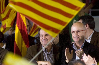 Josep Antoni Duran i Lleida y Artur Mas, ayer, en Banyoles