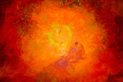 Ilustración del entorno infernal del planeta HIP 13044 b.