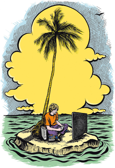  Jugador de videojuegos en una isla solitaria 