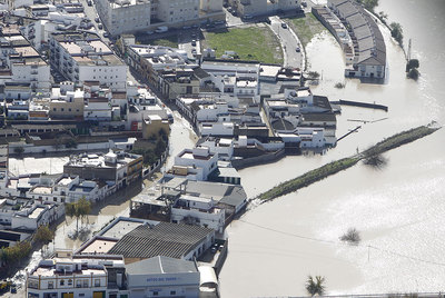 Inundación de fincas y viviendas en Lora del Río tras las lluvias del lunes y martes.